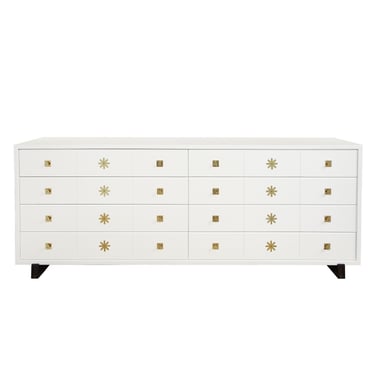 Tommi Parzinger Stunning Long Chest of Drawers in White Lacquer 1950s