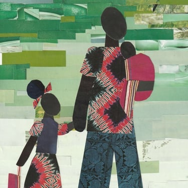 Sunday Walk with Dad African American Art 8x10 Original Collage 