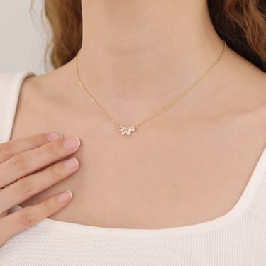 N024 gold vermeil marquise necklace, marquise diamond necklace, flower necklace, cz diamond necklace, pendant necklace, dainty necklace 