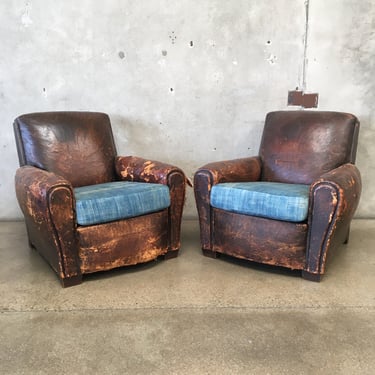 Pair of Antique Leather Club Chairs
