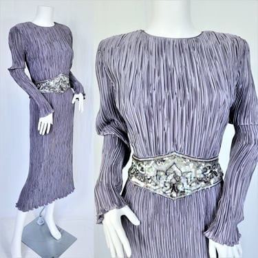 1980's Dusty Lavender Pleated Sequin Dress I Sz Med I Ricki Lang for Nuit 