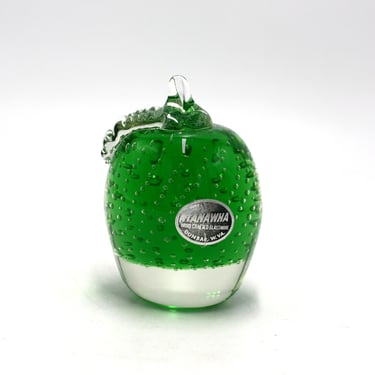 vintage Kanawha Green Apple Paperweight with Controlled Bubbles 