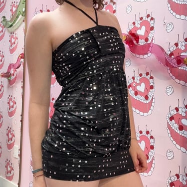 Black Sequin Halter Neck Mini Dress