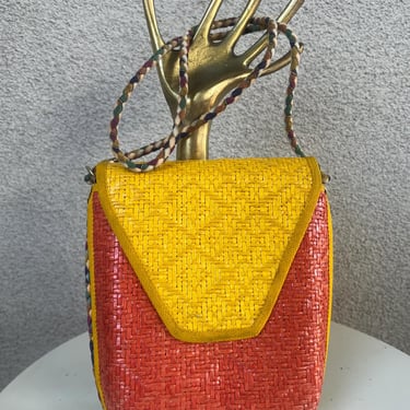 Vintage 60s crossbody straw bag multi colors by Novelli of Florence Italy Ennelinea 