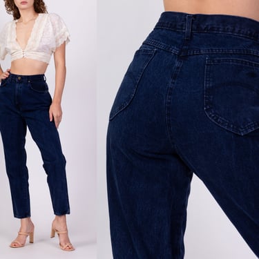 80s Dark Wash Chic High Waisted Jeans - Medium, 29" | Vintage Denim Tapered Leg Mom Jeans 