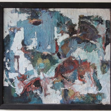 Original Vintage ABSTRACT EXPRESSIONIST PAINTING 37x41" Oil / Canvas Framed, Impasto Large Mid-Century Modern Art pollock eames knoll era 
