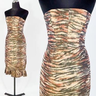 Betsey Johnson | 1990s Strapless Evening Dress | Animal Print Dress | Betsey Johnson | Size 2 