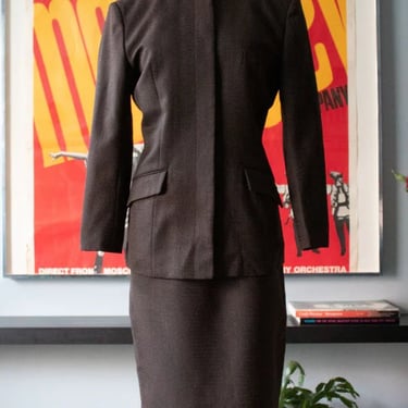 Matsuda brown woven wool skirt suit 