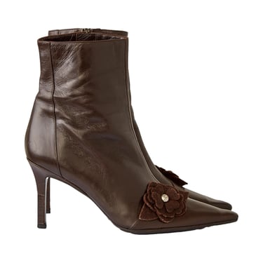 Chanel Brown Leather Camellia Boots