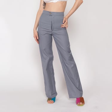 XS 70s Grey Wide Leg Trousers | Retro Vintage High Waisted Pants 