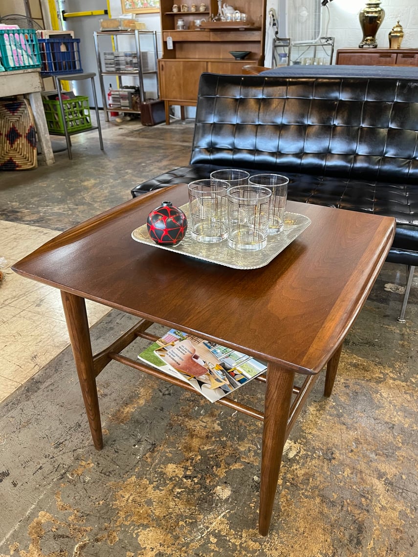 Mid Century Walnut Side Table with Magazine Rack Urban Goods San