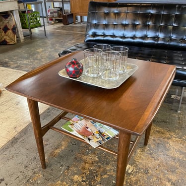 Mid Century Walnut Side Table with Magazine Rack