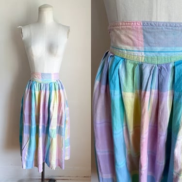 Vintage 1970s Pastel Rainbow Madras Plaid Cotton Skirt / XXS 