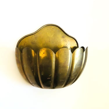 Large Scalloped Brass Wall Pocket 