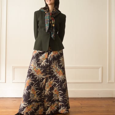 1970s Quilted Floral Maxi Skirt 