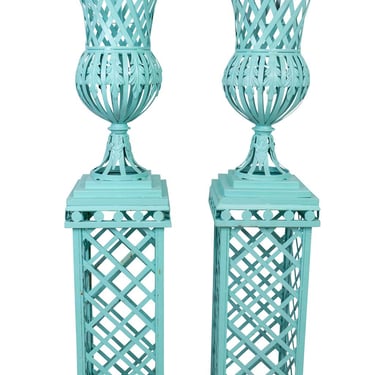 Pair Iron Urn or Planter and Pedestal