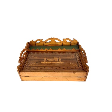Antique Marquetry Lap Desk Box 