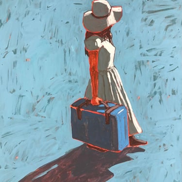 No Looking Back - Original Acrylic Painting on Canvas 18 x 24, michael van, figurative, woman, blue, shadow 