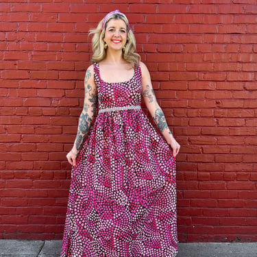 Vintage 70s pink + rhinestone maxi dress