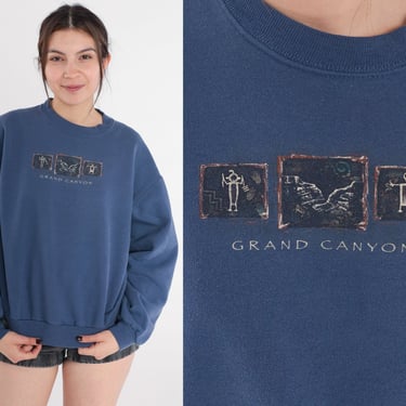 Grand Canyon Sweatshirt Y2K Arizona National Park Shirt Blue Native Art Graphic Pullover Crewneck Sweater Travel Vintage 00s Jerzees Small S 