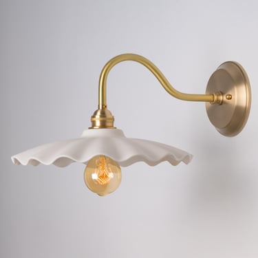 Scalloped Ceramic Shade - Wall Sconce Lighting - Gooseneck Sconce - Fonthill - Hand Made Porcelain Shade 