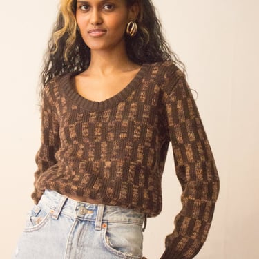 1970s Givenchy Chocolate Checkerboard Cropped Knit 