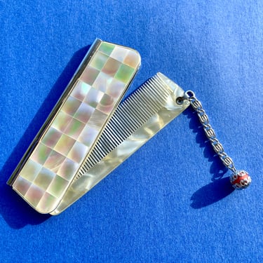 Mother of Pearl Purse Comb with Mirror