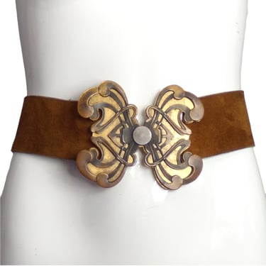 YVES SAINT LAURENT- 1970s Brown Suede Butterfly Belt, Waist-29"