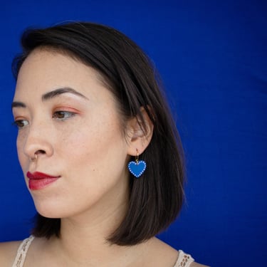 Spangled Blue Heart Earrings - Sustainable Minimalist Leather Earrings 