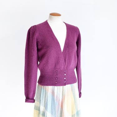 1980s Puff Sleeve Purple Cardigan - S 