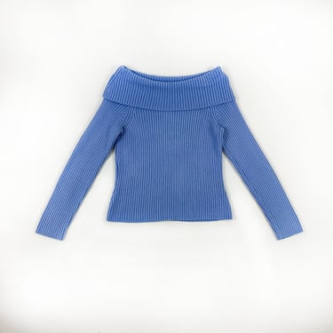 y2k Periwinkle Off The Shoulder / Roll Neck Ribbed Sweater / New York and Company / Blue / Purple / 00s / Sabrina / Bratz / Medium / Ballet 