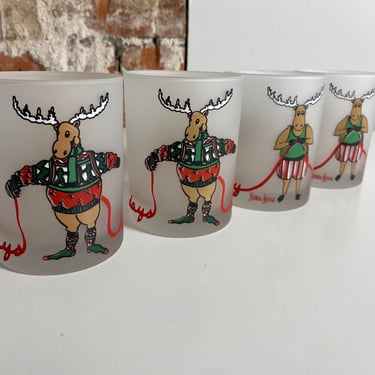 Neiman Marcus Frosted Reindeer Glasses - Set of 4 