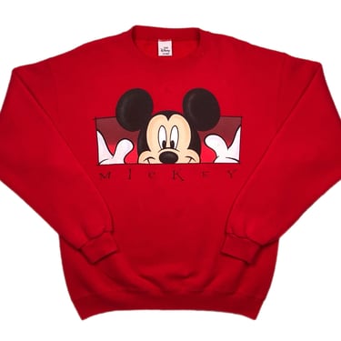 Vintage 90s Disney Mickey Mouse Big Print Spell Out Graphic Crewneck Sweatshirt Pullover Size Large 