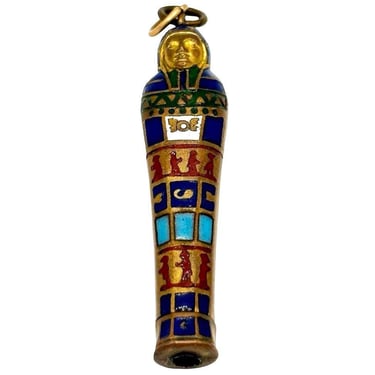 1923 Egyptian Revival Pharaoh Sarcophagus Gilt & Enamel Retractable Pencil Pendant 