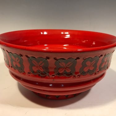 Vintage red Mid Century Bitossi Italian Pottery, large Center Bowl, Vibrant Red Bitossi pottery, 1960s Bitossi bowl 