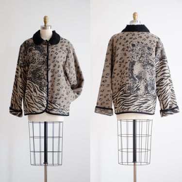fleece jacket 90s vintage leopard cheetah print oversized jacket 
