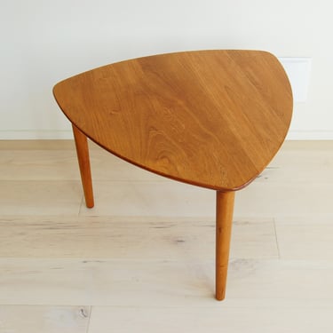 Scandinavian Modern Solid Teak Triangular Side Table by Gustav Bahus Made in Norway 