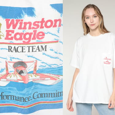 Winston Eagle Race Team Shirt 90s Hydroplane T-Shirt Racing RC Boat Hydro Nautical Graphic Tee Single Stitch White Oneita Vintage 1990s XL 