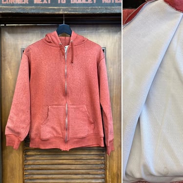 Vintage 1960’s Red Heather Hooded Sweatshirt, 60’s Hoodie, Vintage Thermal, Vintage Workwear, Vintage Clothing 