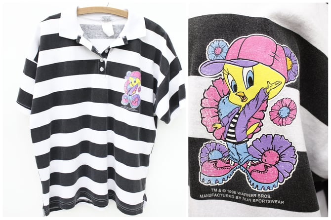 Vintage 90's TWEETY BIRD raver style - polo shirt -  authentic  nineties style 