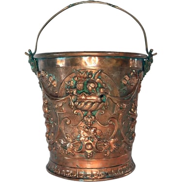 1880 Vintage German G.W.V. Jr. Renaissance Revival Copper Repousse Bucket 