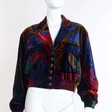 Abstract Print Velvet Jacket