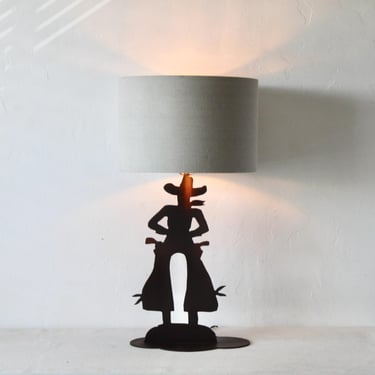 Brutalist Metal Cut-Out Cowboy Table Lamp Vintage 