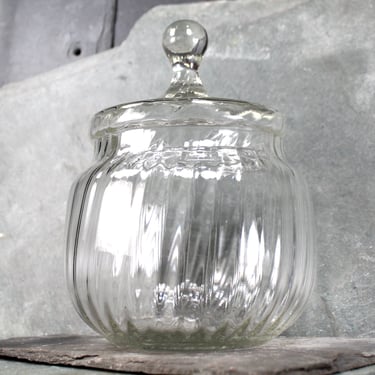 Vintage Glass Pumpkin-Shaped Candy Jar | Clear Glass Lidded Cookie Jar | Circa 1970s 