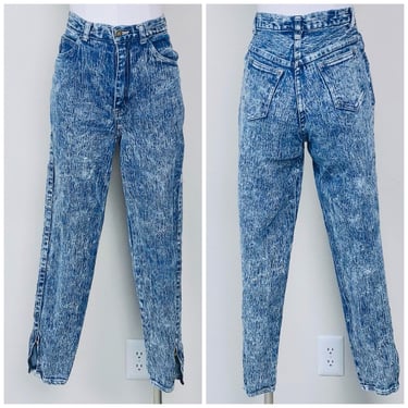 1980s Vintage Stefano Acid Wash Skinny Jeans / 80s / Eighties High Waisted Denim Pants Ankle Zippers / Small Waist 26