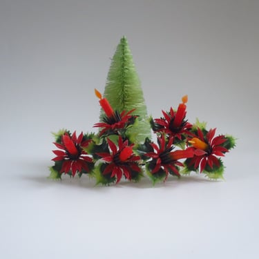 Vintage Poinsettia and Candle Floral Picks • Retro Supply • Plastic Christmas Cupcake picks set of 6 • SwirlingOrange11 