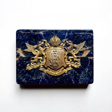 Large Antique Sodalite Paperweight Austrian Coat of Arms Royal Cypher Charles I? 
