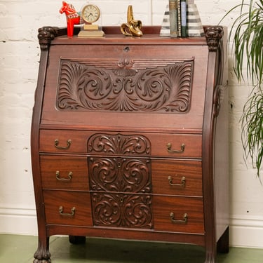 Late 19th-Early 20th C. Mahogany Renaissance Drop Front Bureau