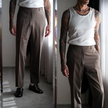 Vintage 90s THIERRY MUGLER Dark Khaki Gabardine Relaxed Straight Leg Slacks | Made in Italy | 100% Wool | 1990s French Designer Mens Pants 