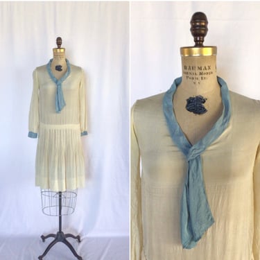 Vintage 20s Dress | Vintage ivory silk sailor dress | 1920's midi dress 